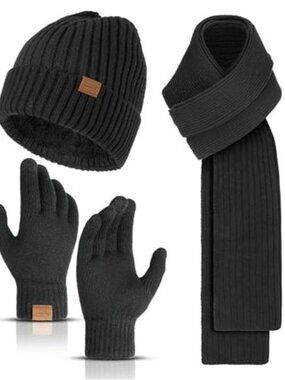 Mens Winter Hat Scarf Gloves Set Fleece Lined Beanie Touchscreen Cold Weather